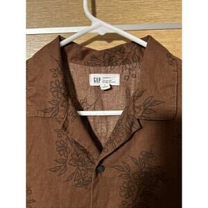 GAP Men's Size Large Linen Cotton Blend Vacay Shirt Brown Floral print